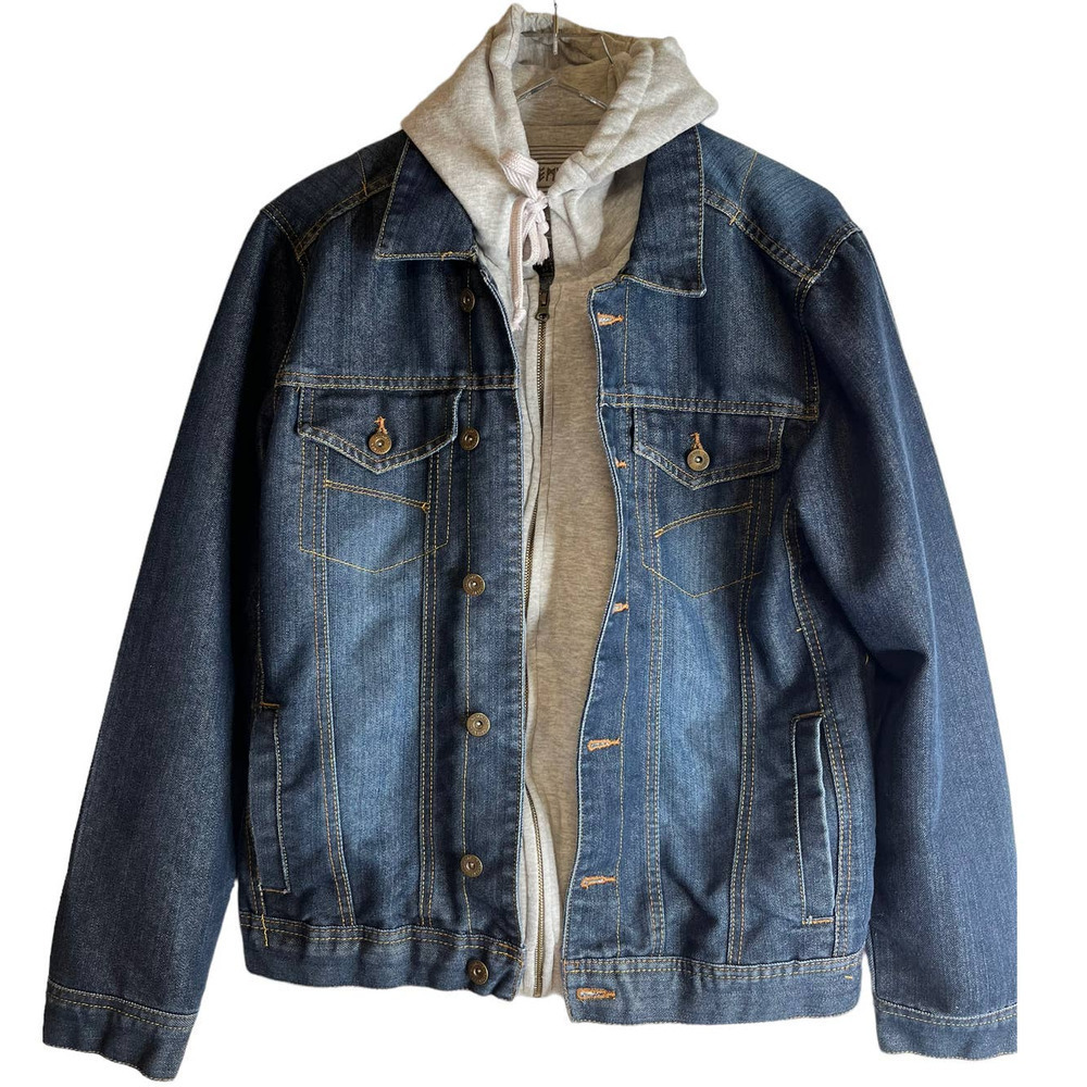 Basement Fleece Blue Denim Jacket Sweatshirt Hoodie Size Large Unisex